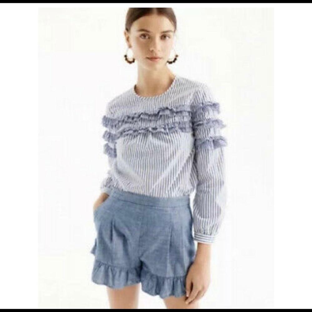 J.Crew Blue White Tiered Mixed Stripe Cotton Shirt